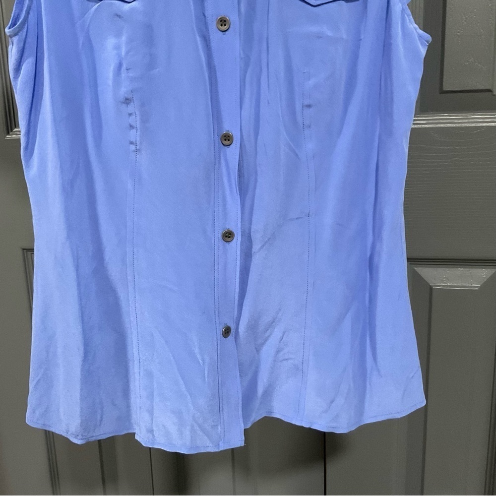 Maeve Anthropologie Womens Powder Blue Silk Collar Cap Sleeve Blouse Size 6 - Picture 8 of 12